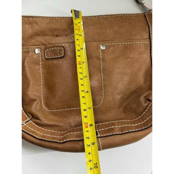 Y2K Vintage Fossil Brown Soft Glove Leather Zip Up Shoulder Bag Bucket Hobo - Picture 4 of 8